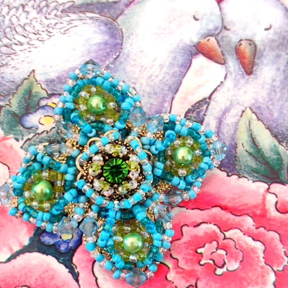 Vintage Maltese Cross Embellished w/ Glass Beads - Picture 9 of 11